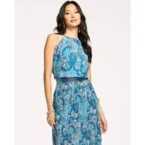 NWT Ramy Brook mini dress “Jaelin Print Blue Smocked Minidress” Size L - Picture 4 of 7